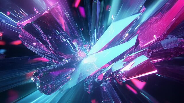 Digital abstract light explosion with neon crystal shards
