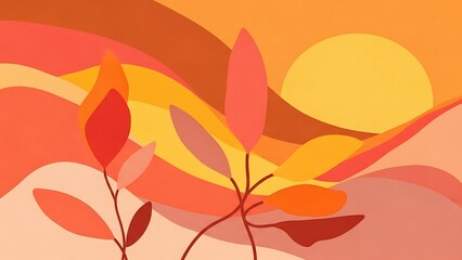 Fototapeta premium abstract botanical artwork using a sunset palette