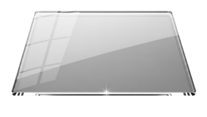 Blank rectangular glass plaque or crystal award base with polished edges and subtle light reflections for design mockup use on transparent background