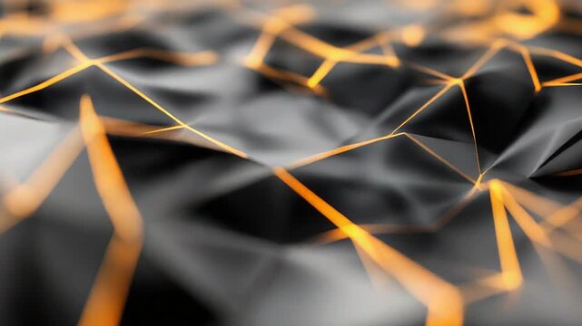Abstract black and gold low poly network connecting points