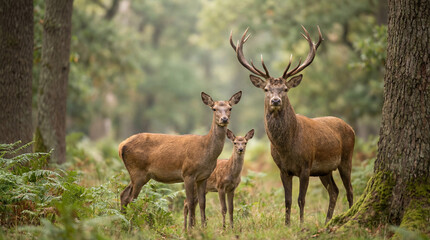 Fototapeta premium Noble Deer Family in Forest