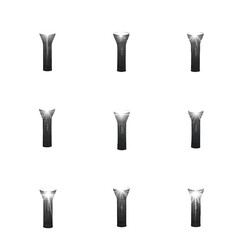 Nine different illuminated tactical flashlights arranged in a three by three grid against a stark symbolizing emergency preparedness and powerful light sources on transparent background