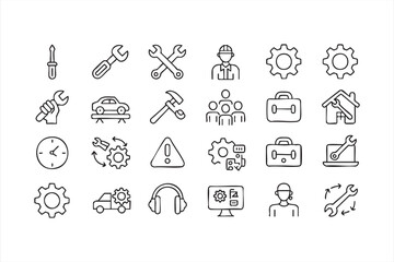 Engineering and Service Line Icon Set for Digital Products and System Interfaces