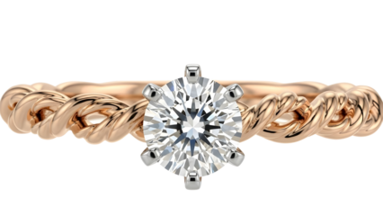 Luxurious Rose Gold Braided Solitaire Diamond Ring Product Shot isolated PNG with Transparent Background