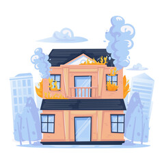 Urban House Building Fire Vector Illustration