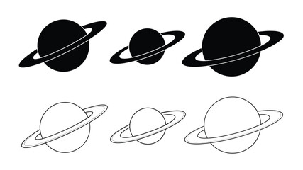 Simple illustration of planets with rings and their outline versions © SHM707k