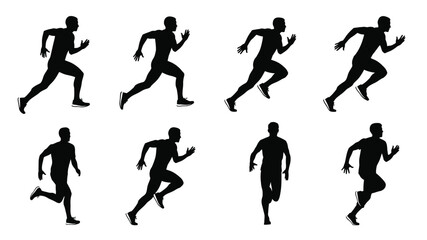 Silhouettes of running people displaying different phases of a running stride