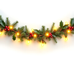 christmas border with fir branches and cones