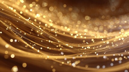 Obraz premium Abstract golden background with flowing lines and sparkling bokeh elements