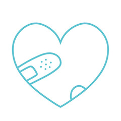 絆創膏を貼ったシンプルなハートの手描きイラストアイコン 水色