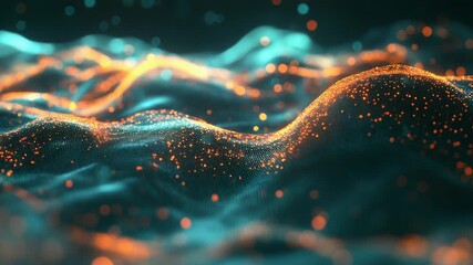 Digital wave particles flowing data processing network connection - Powered by Adobe