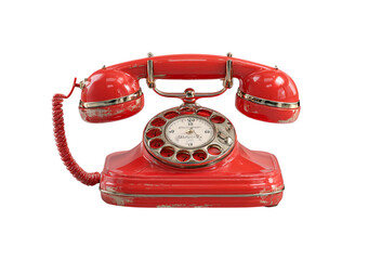 Red Retro Rotary Dial Telephone isolated on a transparent background