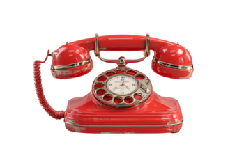 Red Retro Rotary Dial Telephone isolated on a transparent background
