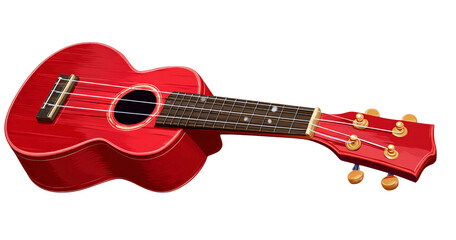 Red Ukulele with Gold Tuning Pegs isolated on a transparent background