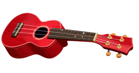 Red Ukulele with Gold Tuning Pegs isolated on a transparent background