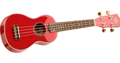 Red Ukulele with Gold Tuning Pegs isolated on a transparent background 