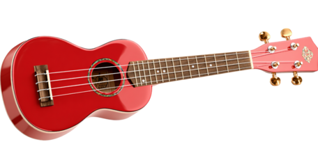 Red Ukulele with Gold Tuning Pegs isolated on a transparent background 