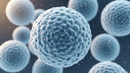 Microscopic view of textured blue cells or microorganisms in a dark environment