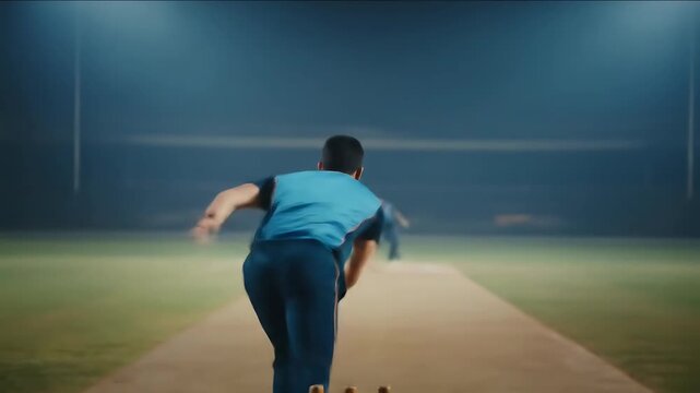 Cricket Bowler Action: Focus and Determination on the Pitch