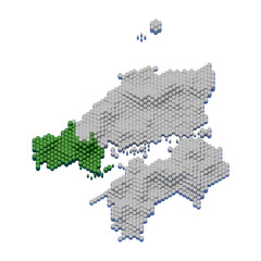 ハニカム構造状の山口県の立体地図