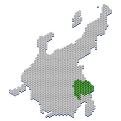 ハニカム構造状の山梨県の地図