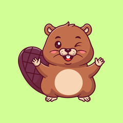 Cute Happy Beaver Cartoon 