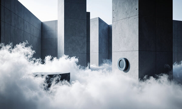 Utility fog office, programmable matter concepts, shot from shape-shifting station, nano-robot clouds, physical internet, solid architecture gaseous.