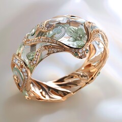 Luxurious floral gold and glass bracelet on a transparent background