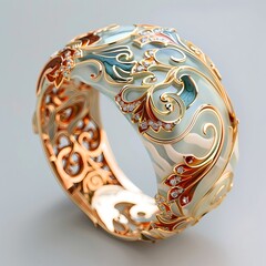 Elegant ornate bracelet with colorful gemstones on a transparent background