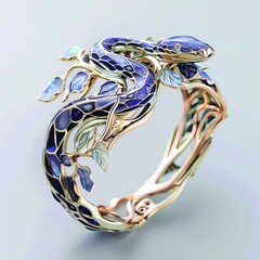 Elegant snake bracelet with blue gemstones on a transparent background