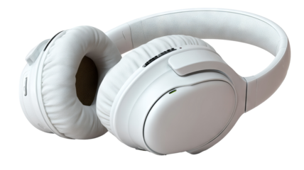 High resolution noise canceling over ear headphones with ergonomic design isolated on transparent background PNG cutout ideal for music branding product mockups and modern audio design