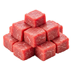 Fresh, raw red meat cubes piled high, ready for cooking