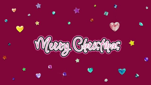 Holiday Greeting Card with Shimmering Jewels on Red Background