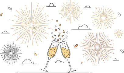 Happy New Year celebration with floral firework design pattern and night star decoration card