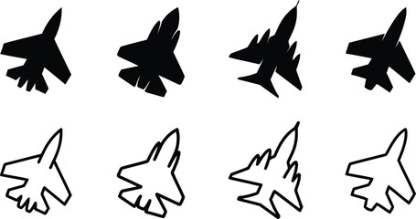 fighter, poses, fast, sleek, set, combat, view, collection, silhouette, speed, aerial, black, flight, warplane, jet, military, aircraft, [converted], side, modern, outline, background, airplane, aviat