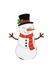 Cute Cartoon Snowman Illustration with Scarf and Hat