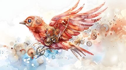 Fototapeta premium fantasy mechanical bird watercolor illustration