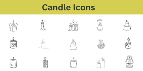 Scented Candle Vector Icons: E-commerce Symbols for Home Fragrance, Jars, and Wax Melts