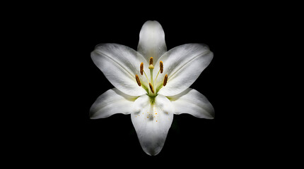 Lily's Radiant Blossom: The delicate, pristine petals of a white lily unfurl in elegant simplicity against a dramatic dark backdrop, radiating an aura of purity and serenity.