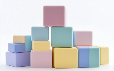 Obraz premium A Set of Toy Blocks in Soft Pastel Colors for Creative Play