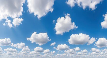Puffy white clouds drift across a bright blue sky