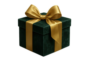 Obraz premium Luxurious green velvet gift box with elegant gold ribbon, representing celebration, presents, and surprise