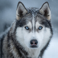 Obraz premium Siberian Husky in Winter Snow Landscape