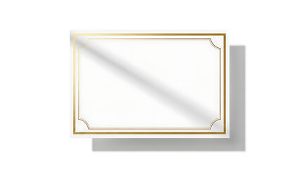 Golden rectangular photo frame isolated on white background, elegant empty border for artwork, mockup decoration, classic metallic design for presentations and creative layouts
