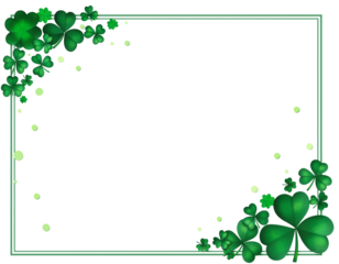 Green floral St Patrick's Day card background vector illustration with a clover leaf frame border design element and spring nature pattern
