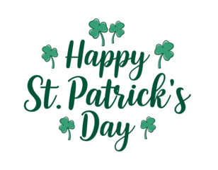 Happy St Patrick's Day greeting icon with green organic leaf vector symbol illustration and decorative alphabet letters