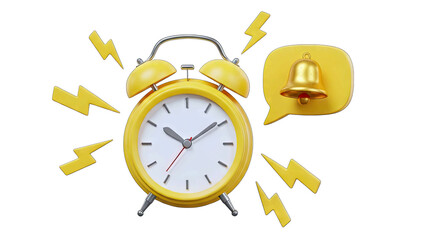 Yellow Alarm Clock Ringing With Notification Bell Symbol And Lightning Bolts On A Black Background