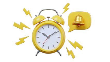 Yellow Alarm Clock Ringing With Notification Bell Symbol And Lightning Bolts On A Black Background