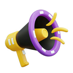 Yellow and Purple Megaphone with Sound Waves Emanating on a Transparent Background Ideal for Announcing or Promoting