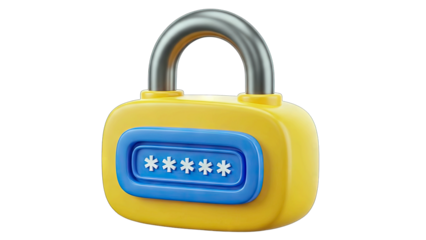 Yellow Padlock With Combination Lock And Password Input Field With Asterisks On Transparent Background High Quality 3D Render